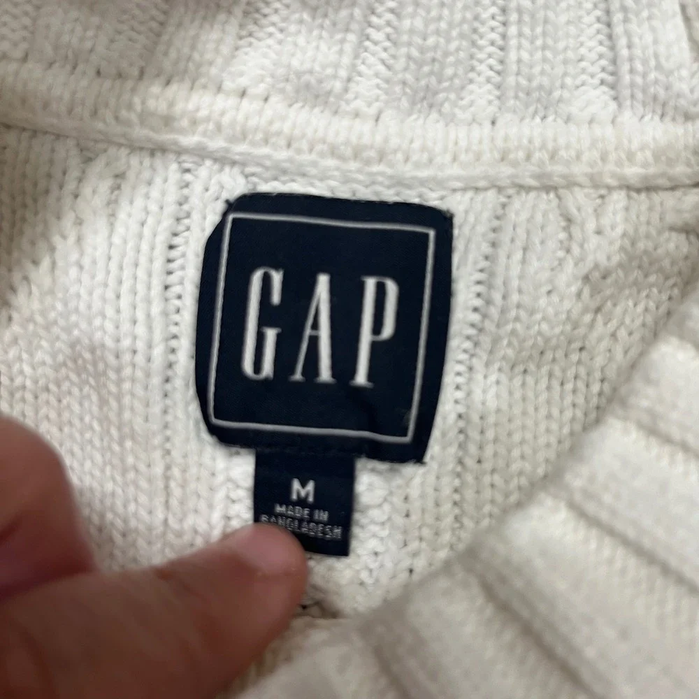 Gap Womens Ivory Cable Knit Crewneck Sweater Medium White Raglan Long Sleeve